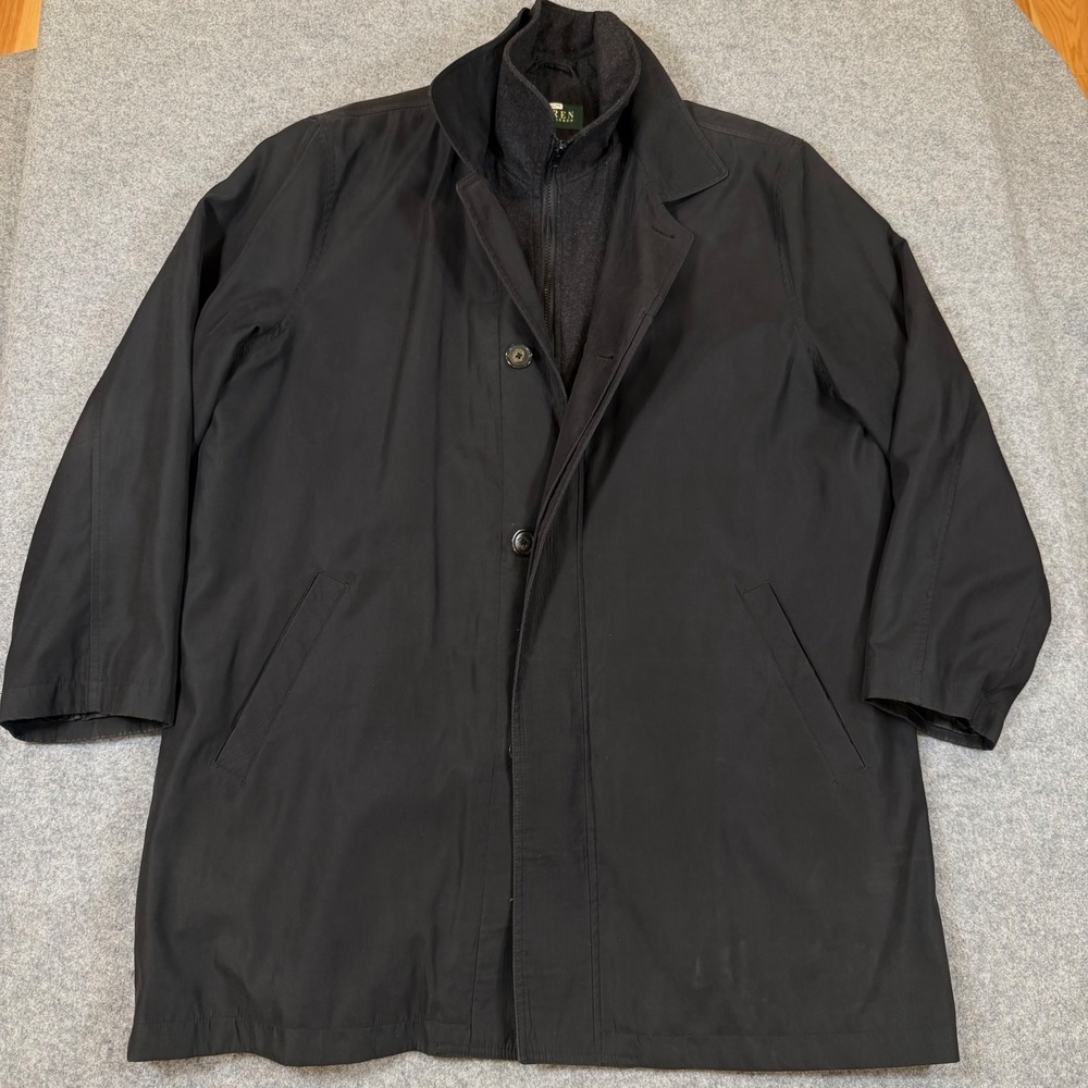 Lauren Ralph Lauren Mens Black Overcoat Removable Quilted Liner Size 46R